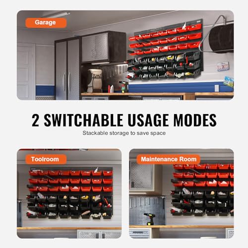 48-Bin Wall Mounted Storage Bins Parts Rack Organizer with Wall Panels P159