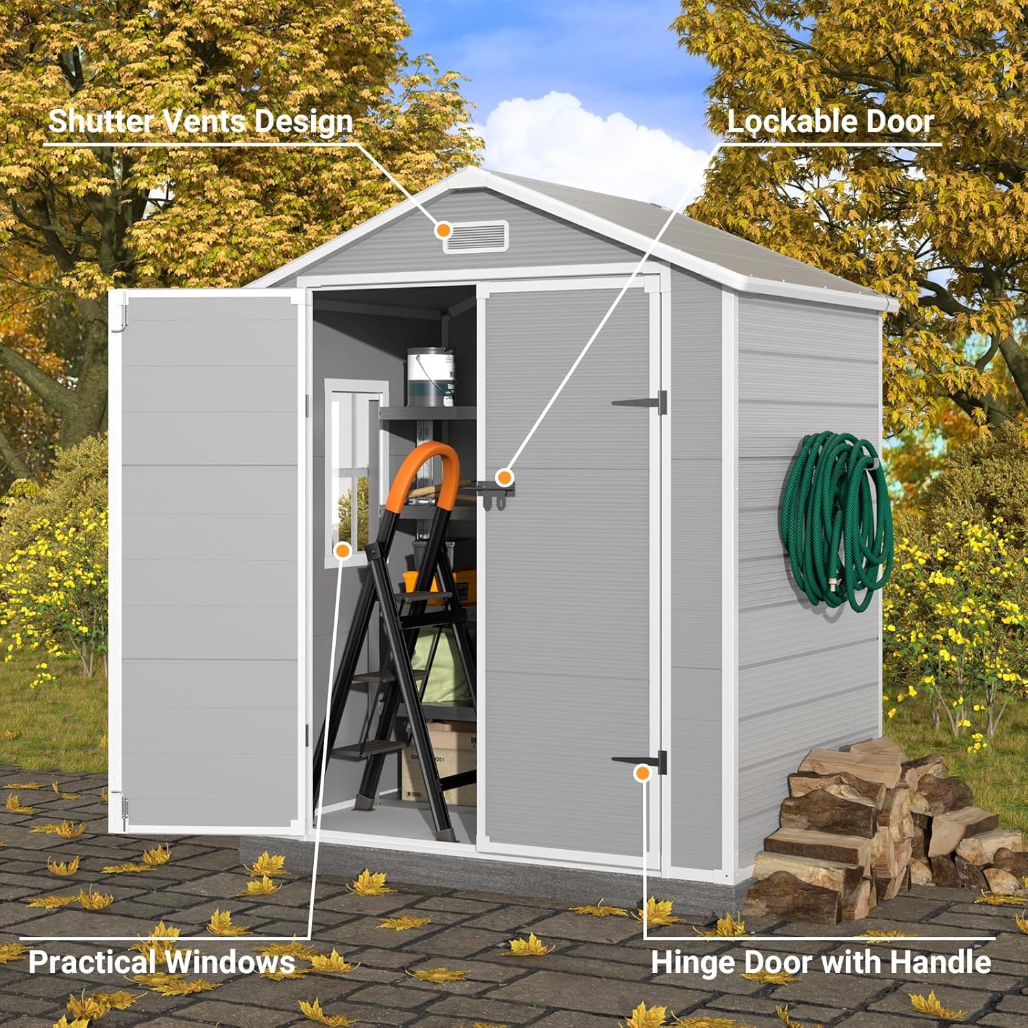 Grey & White 6x4.5 FT Resin Storage Shed with Floor and Lockable Door Q12362