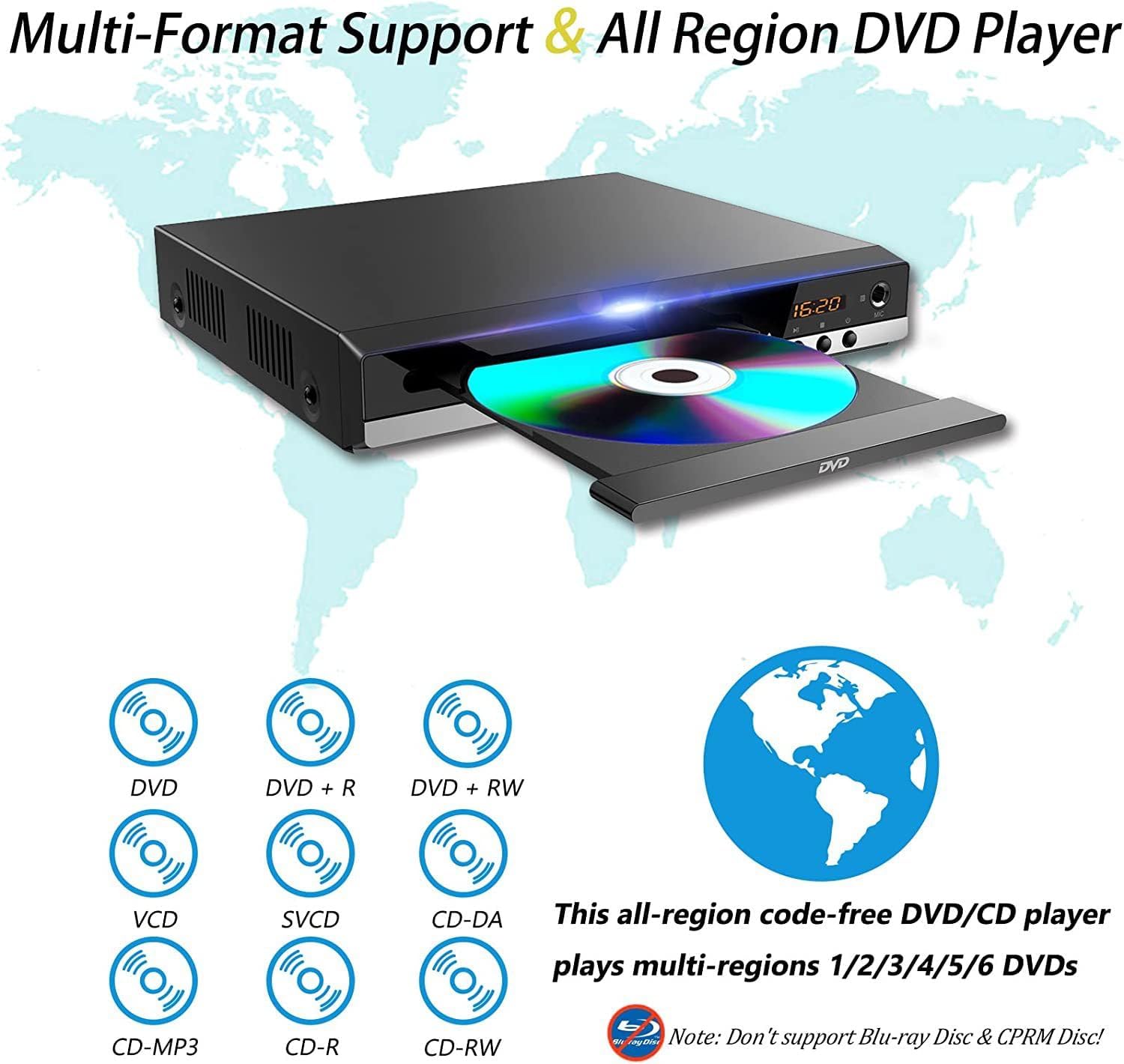 Compact DVD Player with Remote HDMI and RCA Cables USB Input S14634
