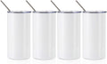 20 OZ White Stainless Steel Tumbler Cups with Lid and Metal Straw 4 Pack N62645