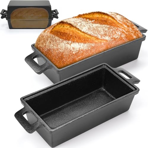 2 Piece 10 x 5 Inches Cast Iron Bread Pan with Lid Loaf Pans Set N5756