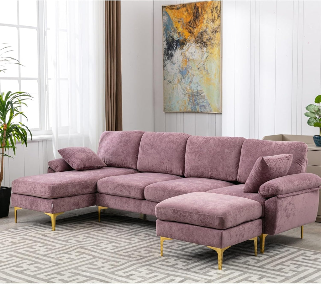 Purple Polyester U-Shape Sectional Sofa Y781594
