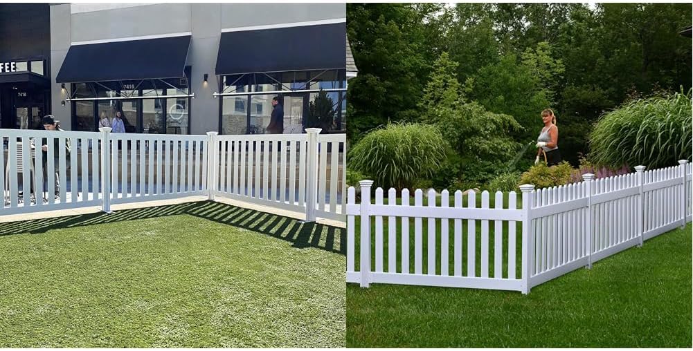 5.5' x 3' Portable Vinyl Fence Kit and 36" x 72" White Picket Fence Panel O7495