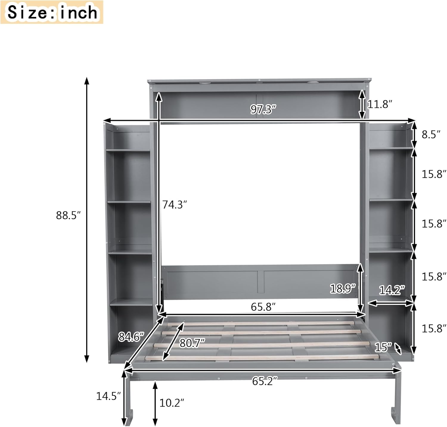 Queen Size Solid Wood Murphy Bed W5948