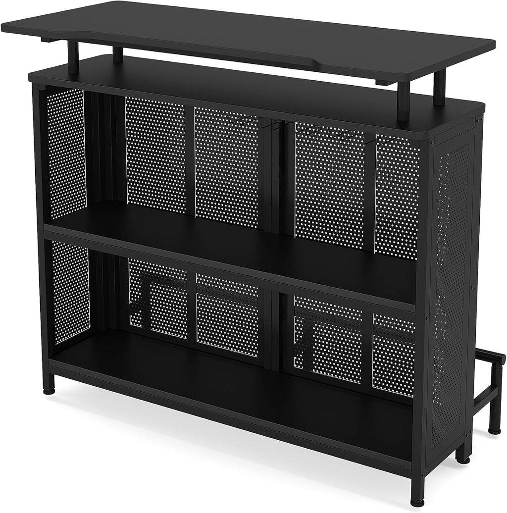 Industrial 3-Tier Liquor Bar Table with Stemware Rack L7310