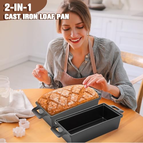 2 Piece 10 x 5 Inches Cast Iron Bread Pan with Lid Loaf Pans Set N5756