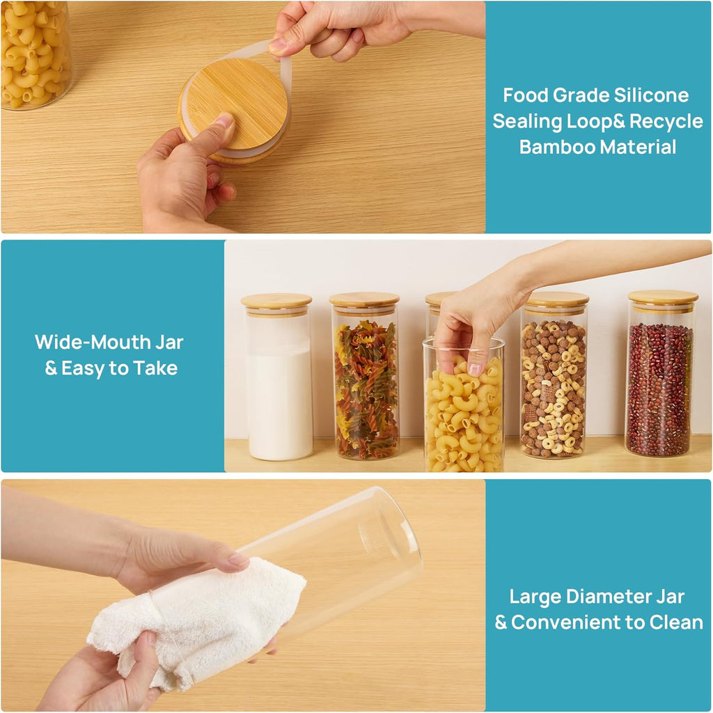 8 Pack 30oz Glass Food Storage Jars with Airtight Bamboo Wooden Lids V631568