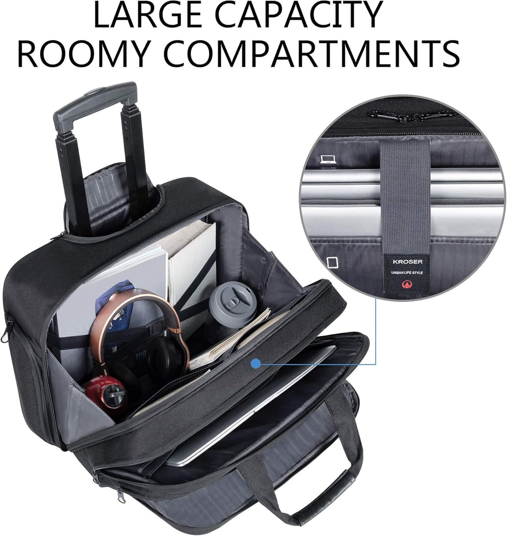 Black Rolling Laptop Bag with RFID Pockets D2416