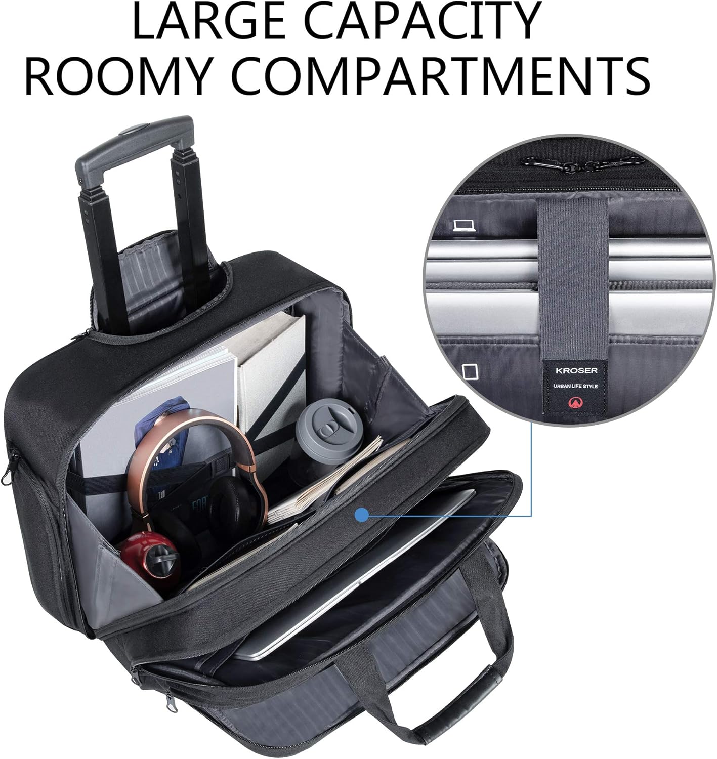 Black Rolling Laptop Bag with RFID Pockets D2416