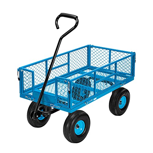 Heavy Duty Mesh Steel Garden Cart Folding Utility Wagon with Removable Sides and 10 inch Tire (Black) V787314
