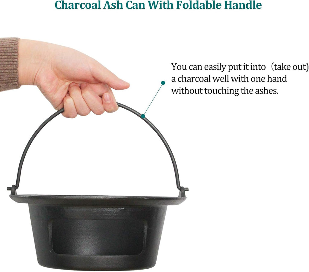 Cast Iron Ash Can with Handle Charcoal Ash Basket J5561