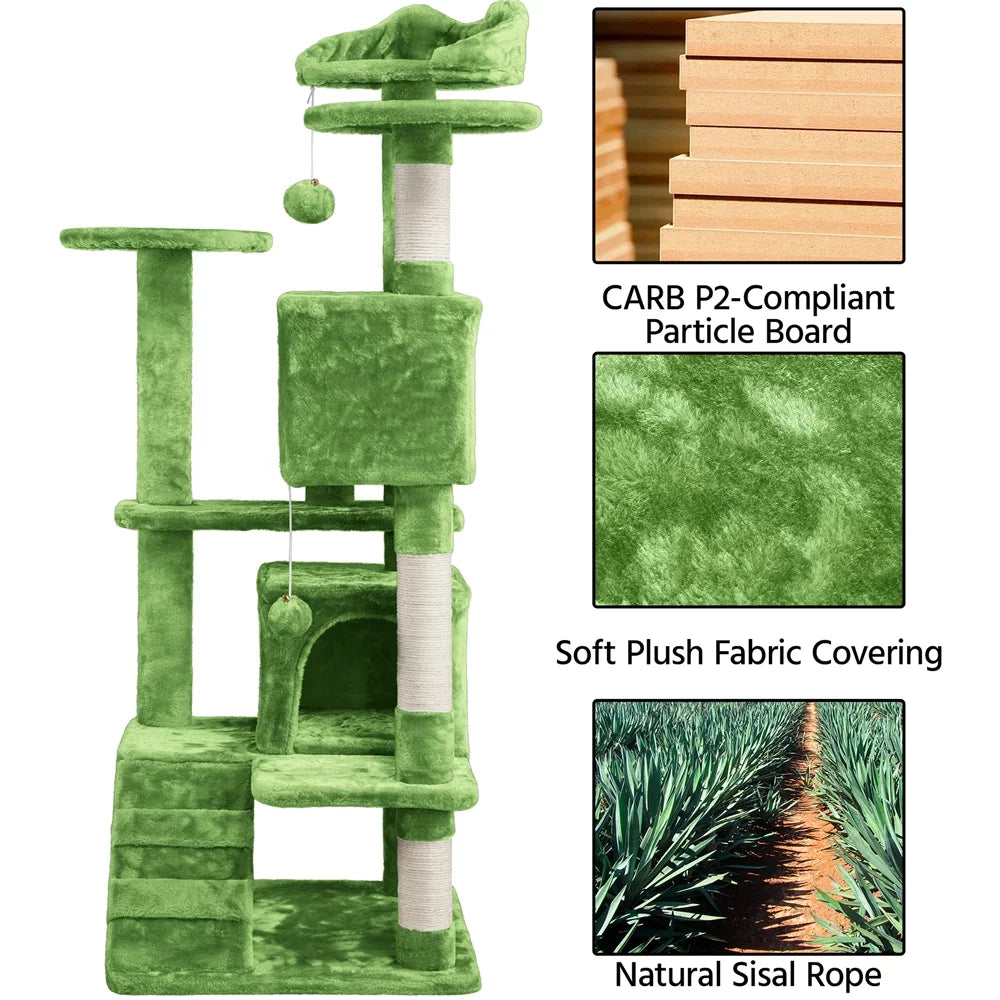 Green 54" Cat Tree with 2 Condos V496