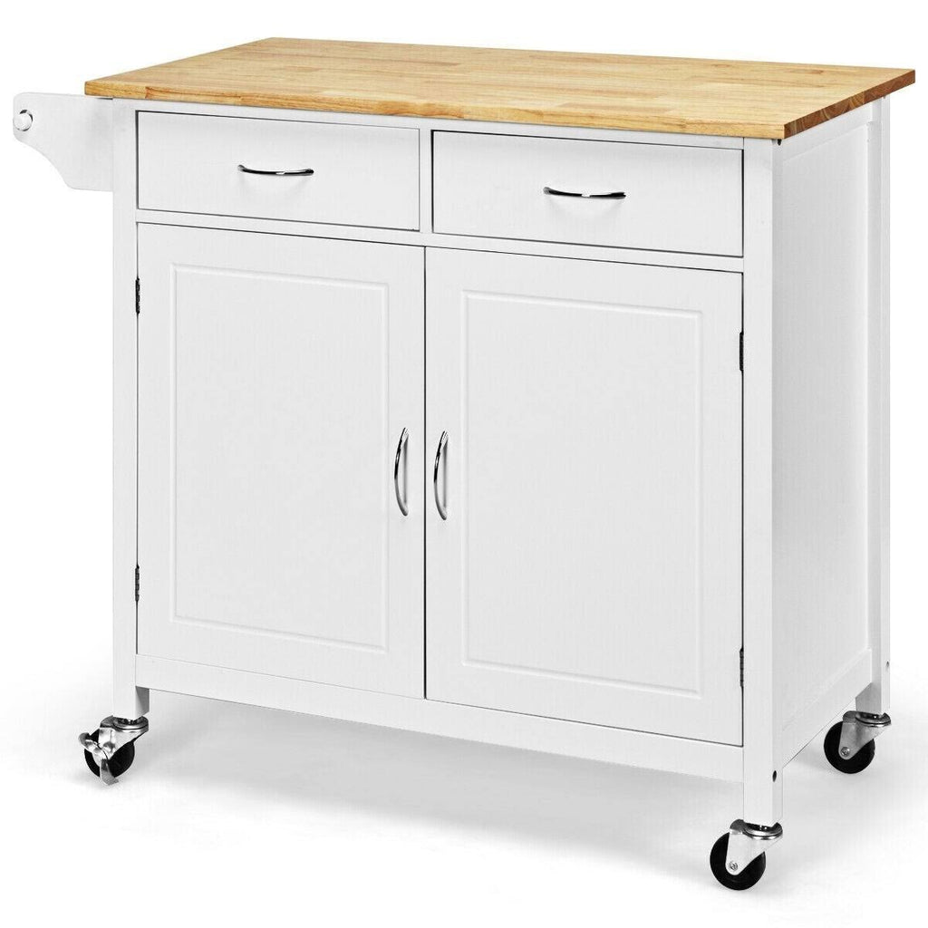 White Rolling Kitchen Cart with Wooden Top Z6138