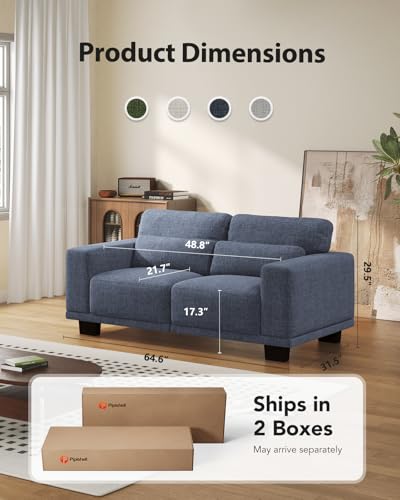Blue 3 Seater Linen Sofa with Deep Seats G9345