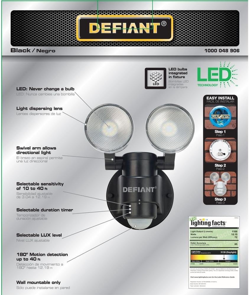 Black 180-Degree 2-Head Outdoor Motion Activated Flood Light G942