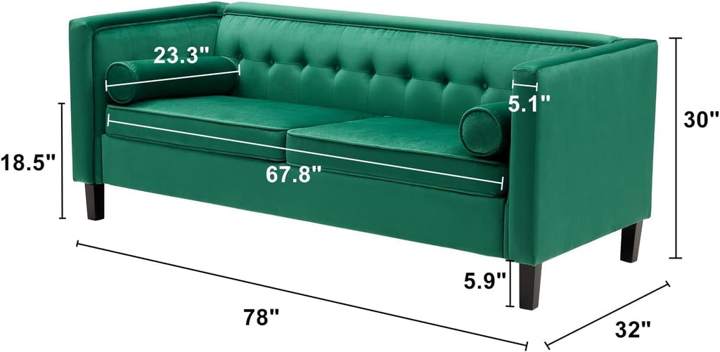 Green Velvet Sofa with Bolster Pillows K3856