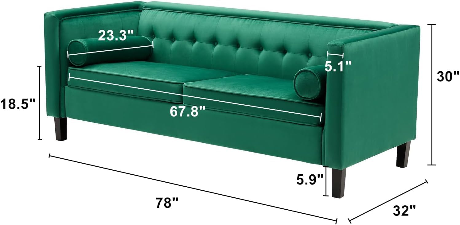 Green Velvet Sofa with Bolster Pillows K3856