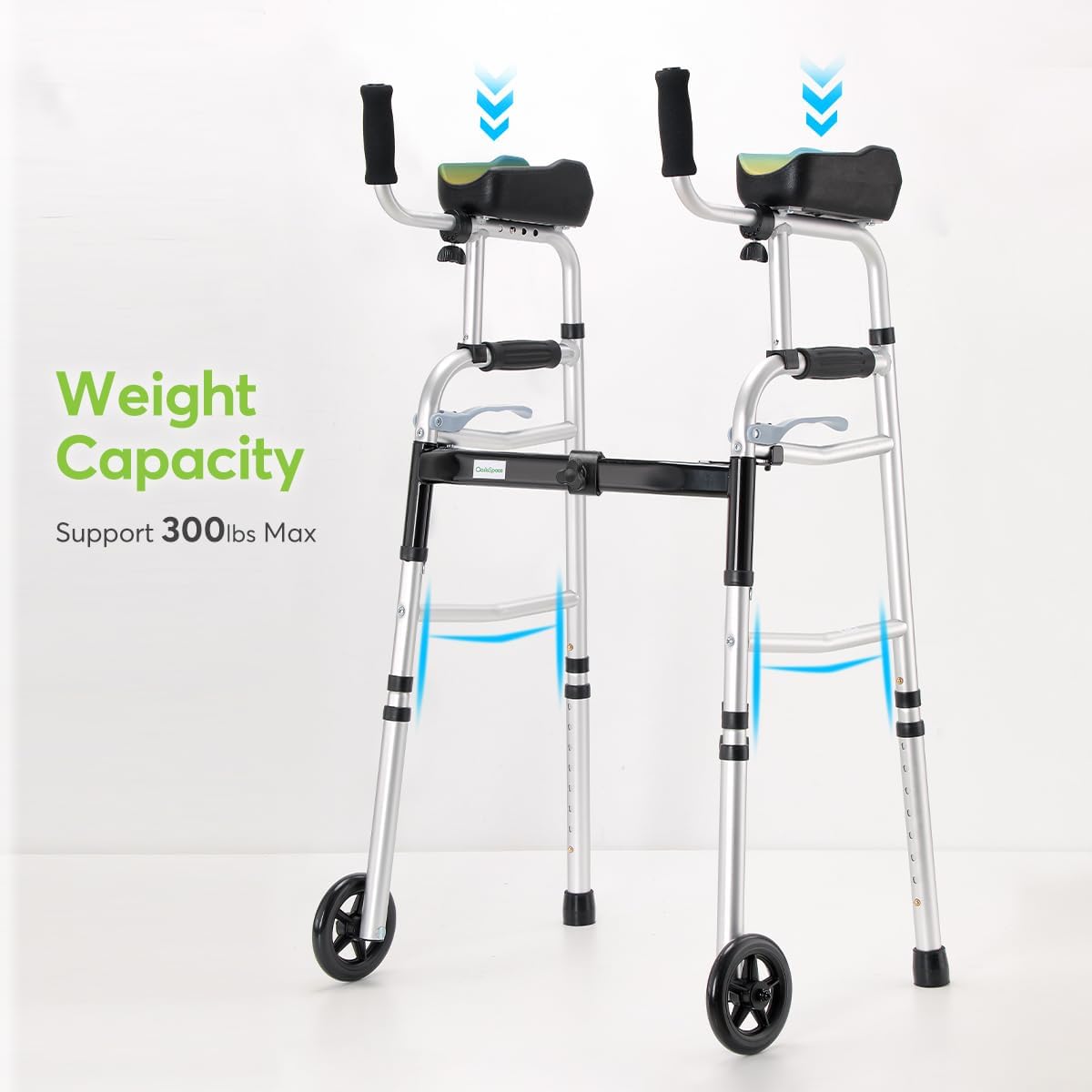 Folding Walker with 5’’ Wheels and Removable Padded Armrests Q407135