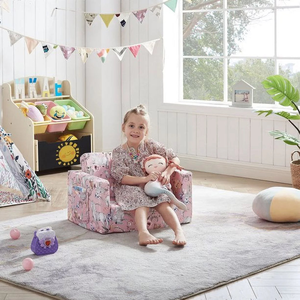 Pink Unicorn Convertible Kids Chair Sofa M3302