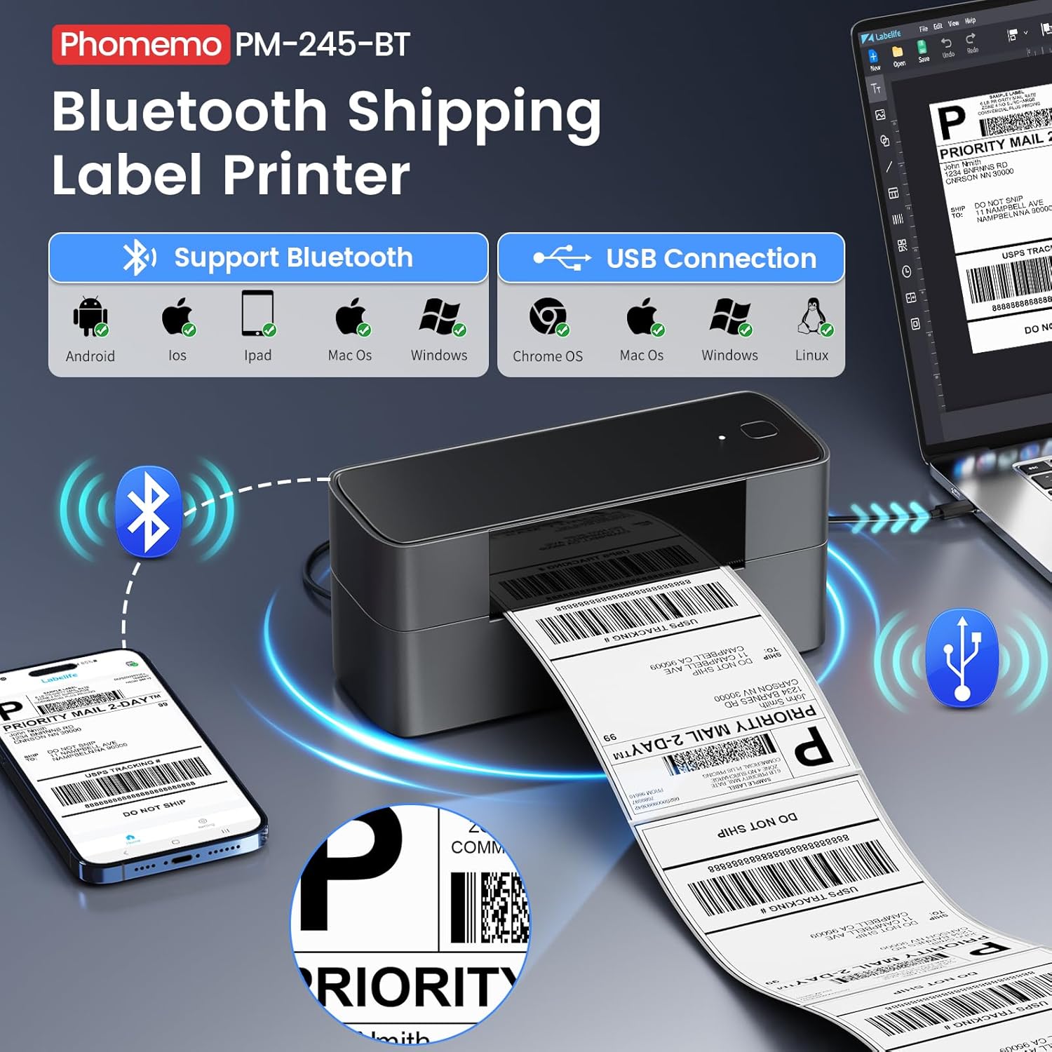 Bluetooth Thermal Label Printer 4x6 H244