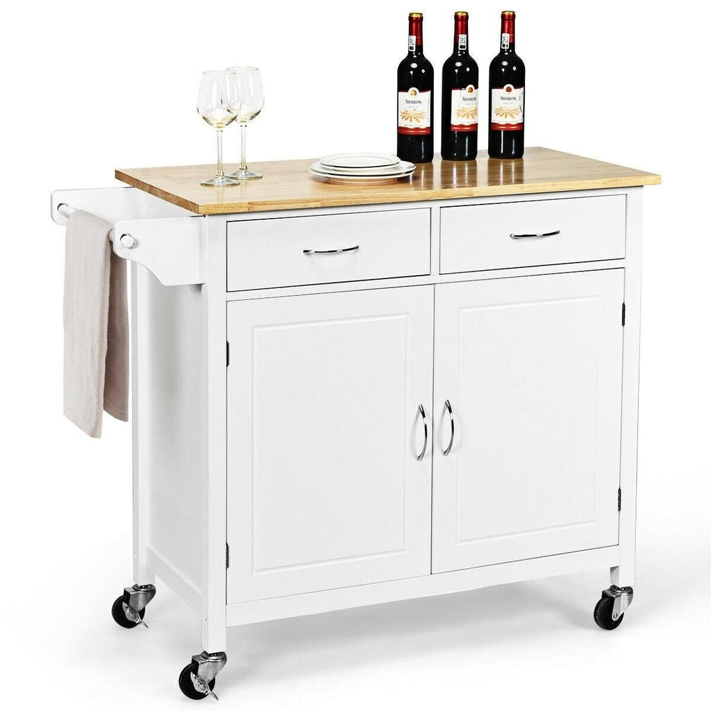 White Rolling Kitchen Cart with Wooden Top Z6138