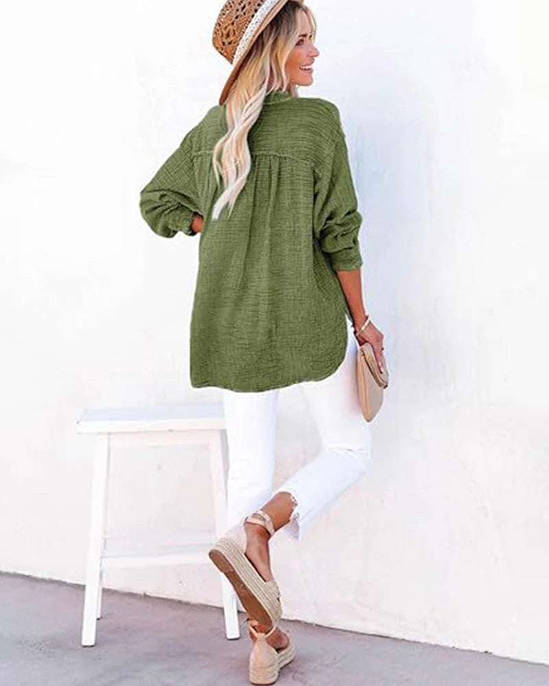 Womens Button V Neck Long Sleeve Shirts Solid Blouses Tops S585
