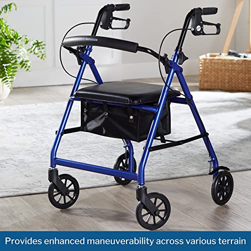 Red Lightweight Aluminum Rollator Walker with Seat and Wheels, 300 lbs Weight Capacity J222