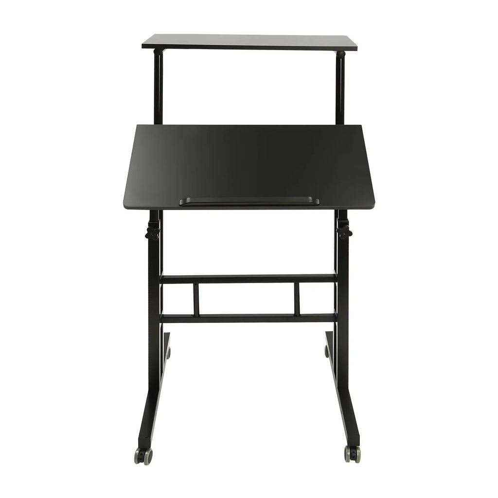 24" Mobile Stand Up Desk Adjustable Height Small Storage Desk with Wheels Black Q8598