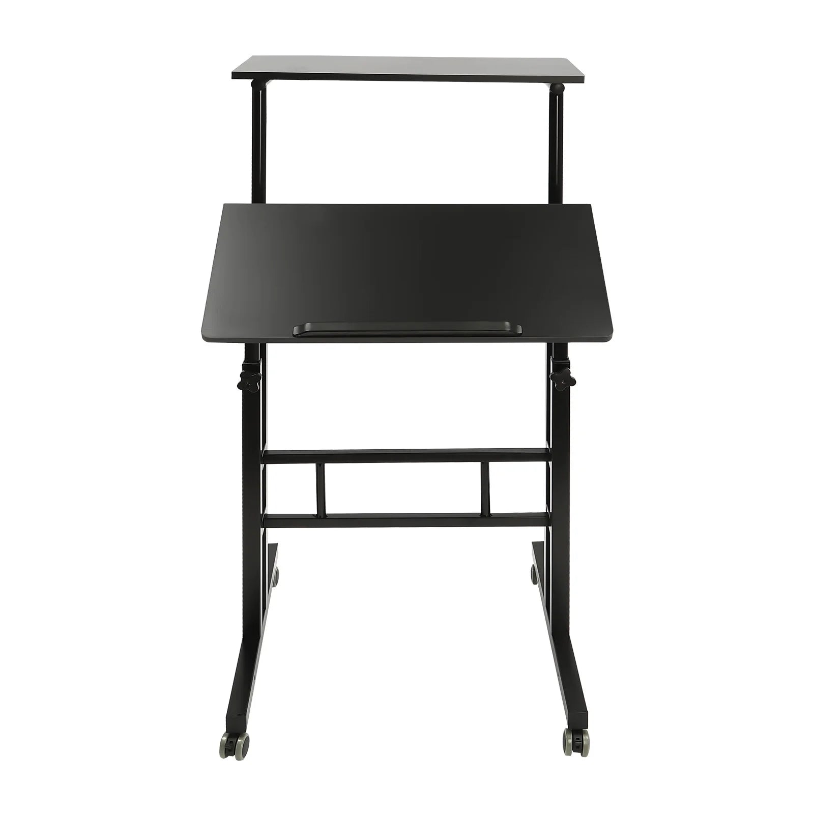 24" Mobile Stand Up Desk Adjustable Height Small Storage Desk with Wheels Black Q8598