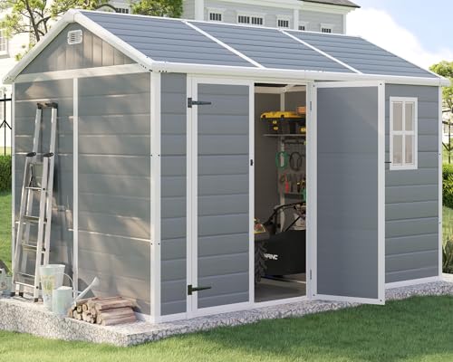 Grey Outdoor Resin Storage Shed with Floor L226431