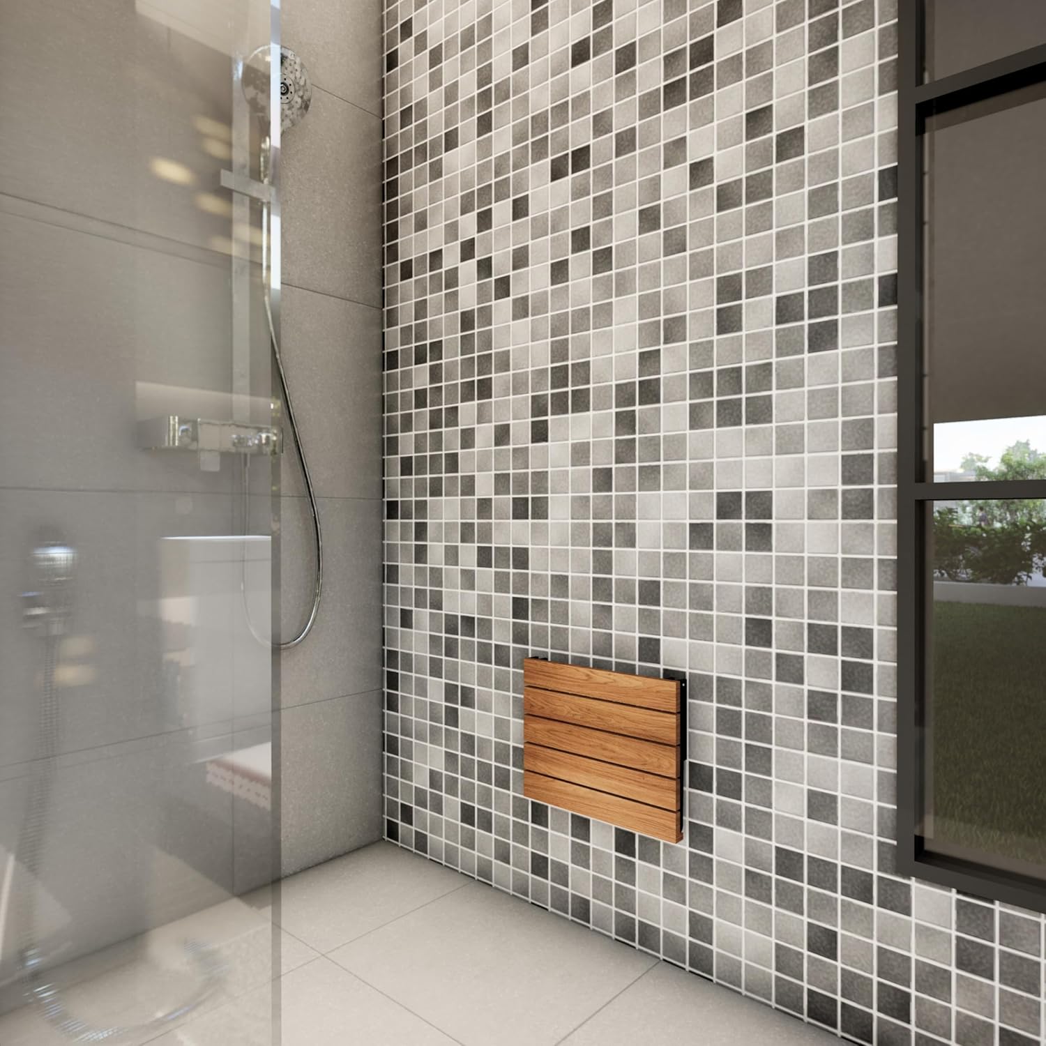 Folding Wooden Wall Mounted Shower Bench I59818