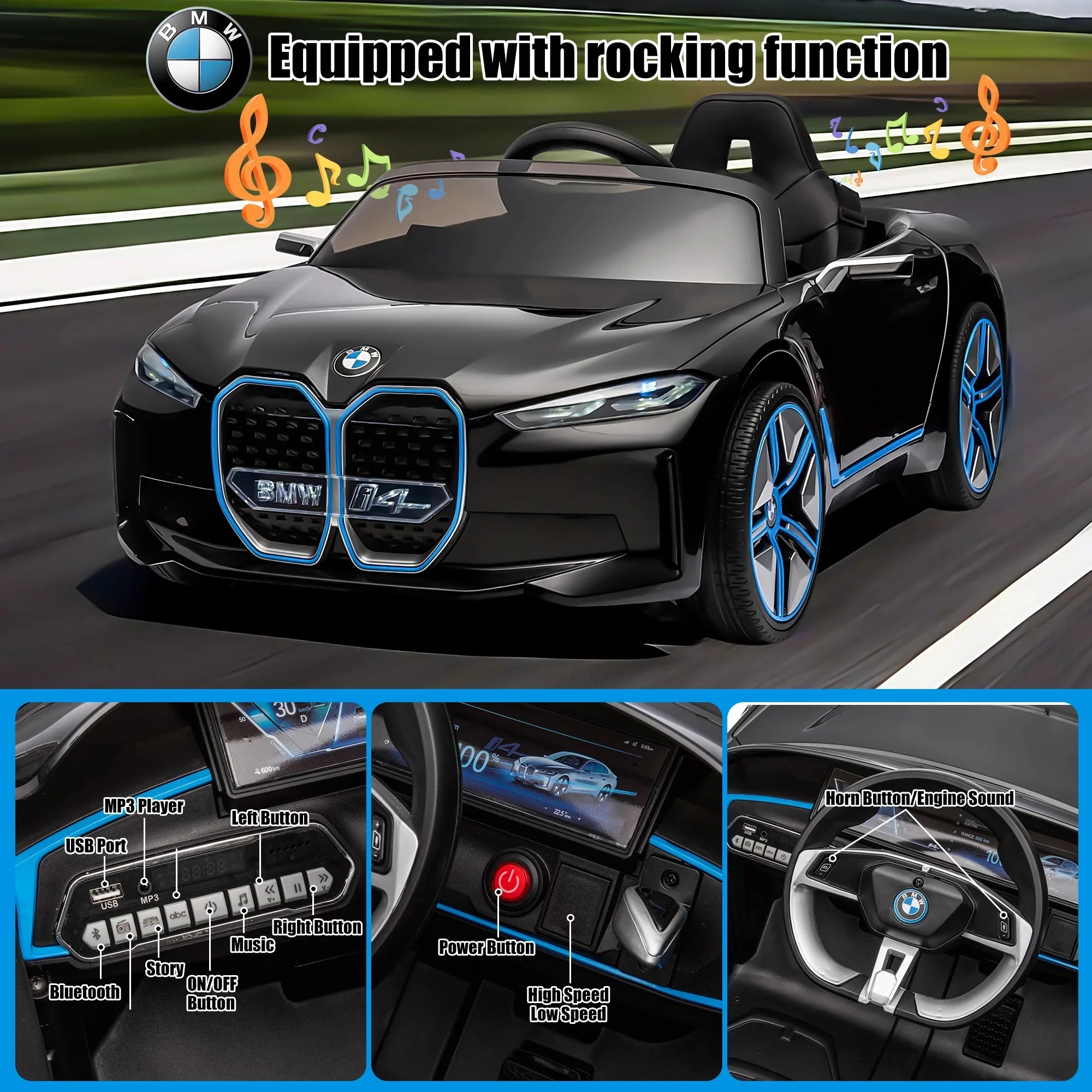 12V Battery Powered Electric Ride-On Car with Remote Control (Black) D661706