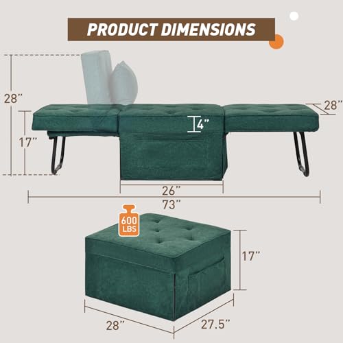 Light Blue 36" W Convertible Ottoman Bed Sleeper L933