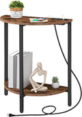 Rustic Brown and Black Half Moon Table with Charging Station I90872