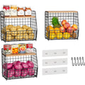 3 Pack Hanging Wire Basket with Wood Lid & S Hook L629