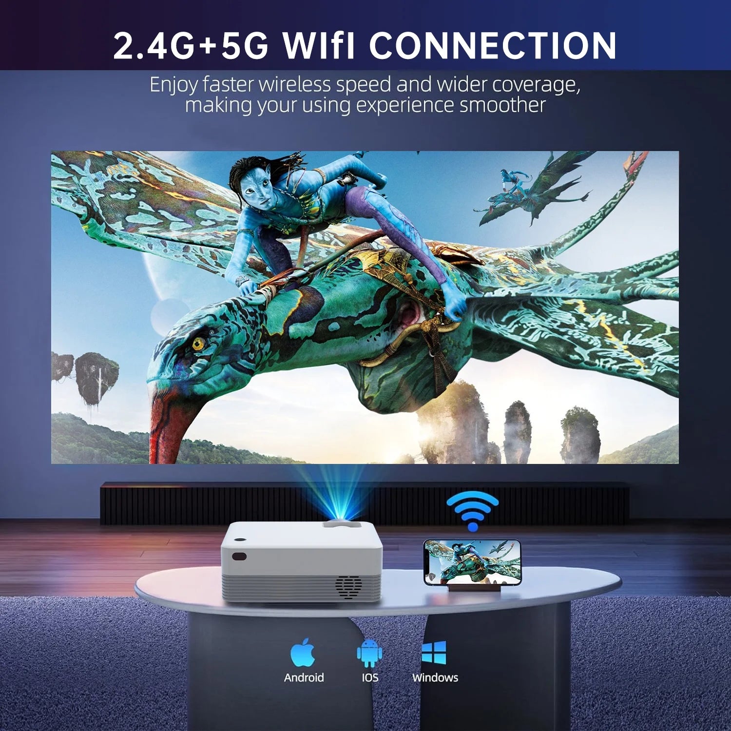 5G WIFI Bluetooth Mini Projector with Native 1080p Support 4k resolution Z51337