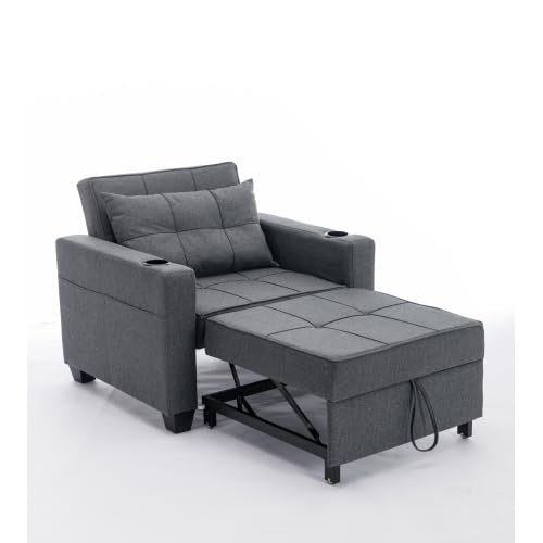 Light Gray 3-in-1 Convertible Sofa Bed Chair with 2 Cupholders B43801