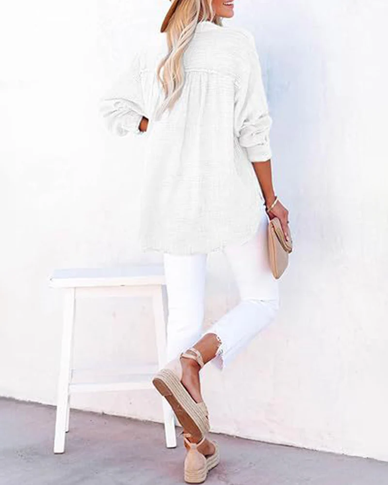 Womens Button V Neck Long Sleeve Shirts Solid Blouses Tops S585