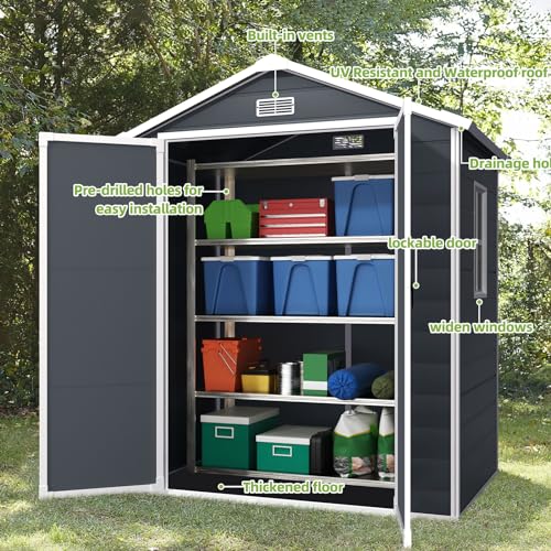 LightGray Resin Outdoor Storage Shed 6x4.4FT with Floor U299299
