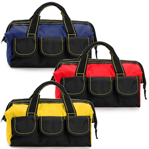 3 Pack 13 Inch Tool Bag with Waterproof Base, Heavy Duty Tool Storage Bag Organizer, 5 Pockets Z31874