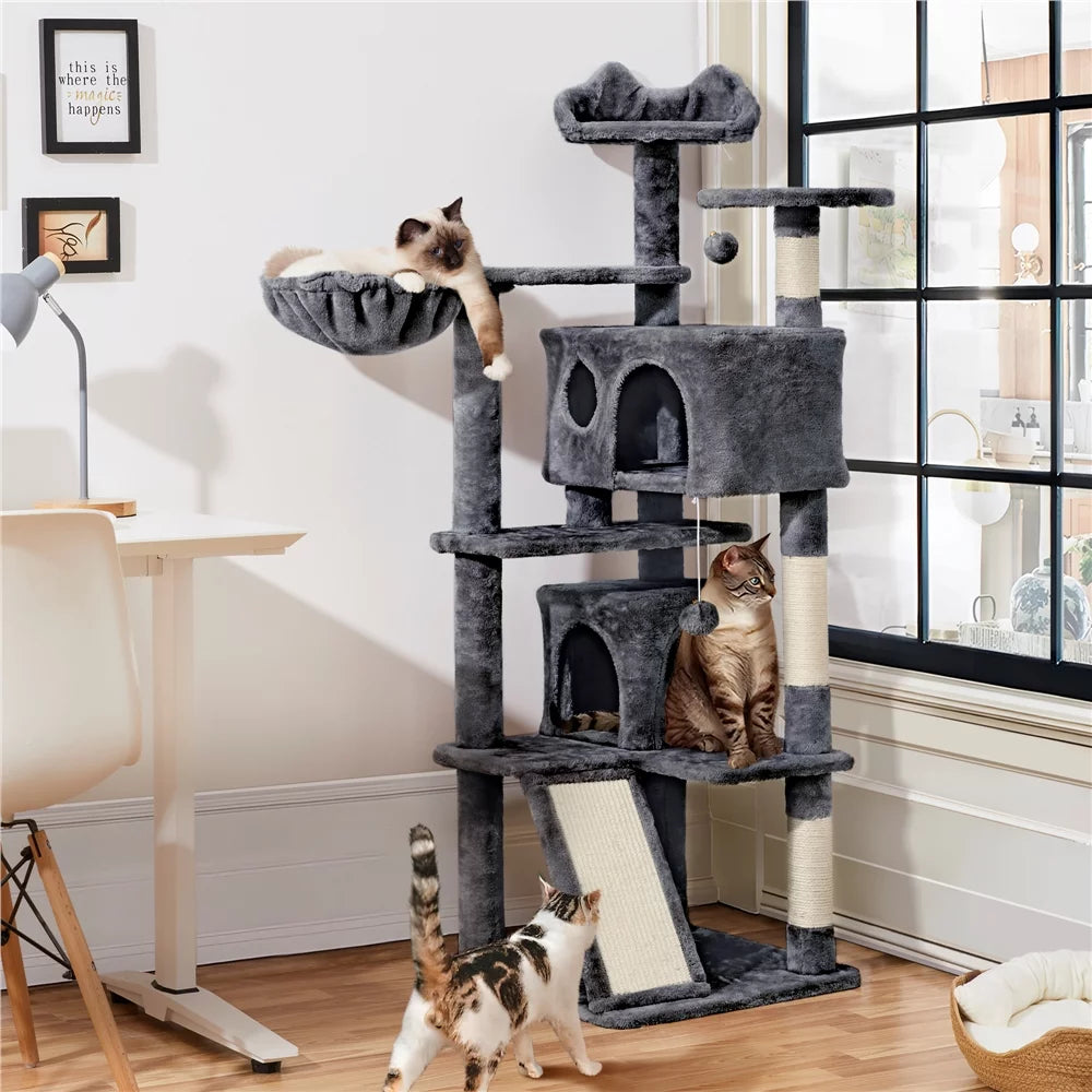 54" Double Condo Cat Tree with Scratching Post Tower, Dark Gray M842
