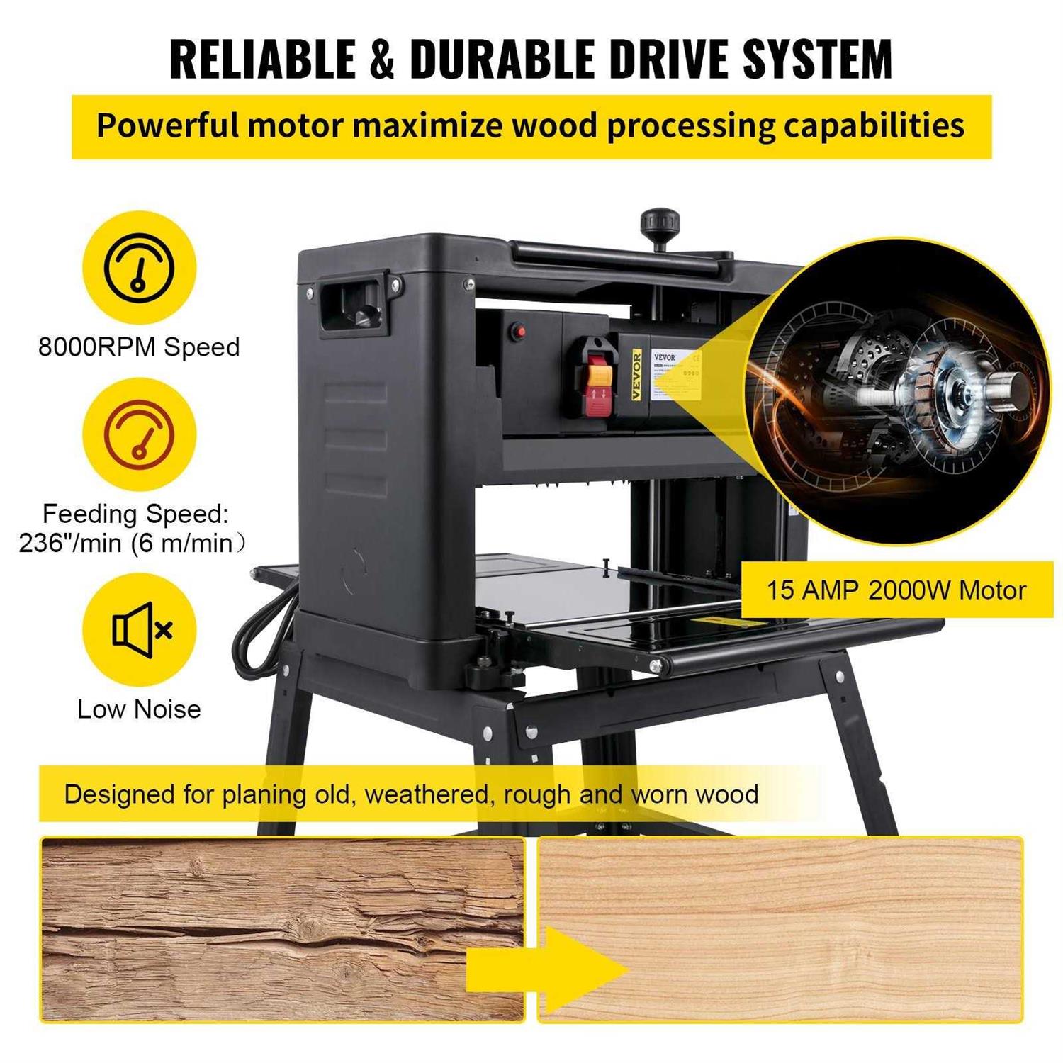 13 Thickness Planer 1800W 8000RPM Woodworking Planer with Iron Stand Q15432