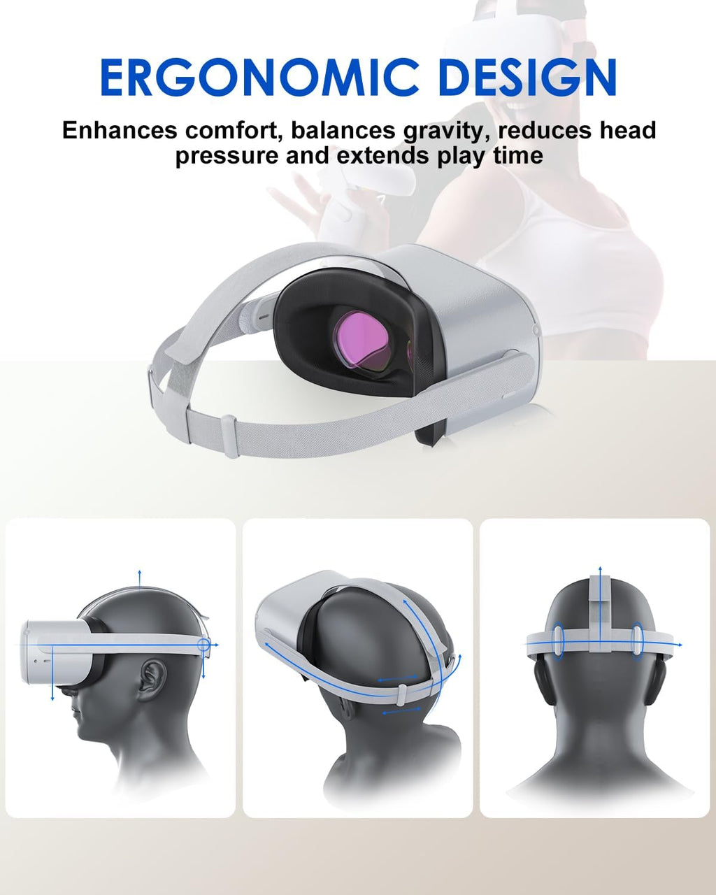Head Strap for Oculus Quest 2 Headset with 2 Pair Thumb Grip Caps B665