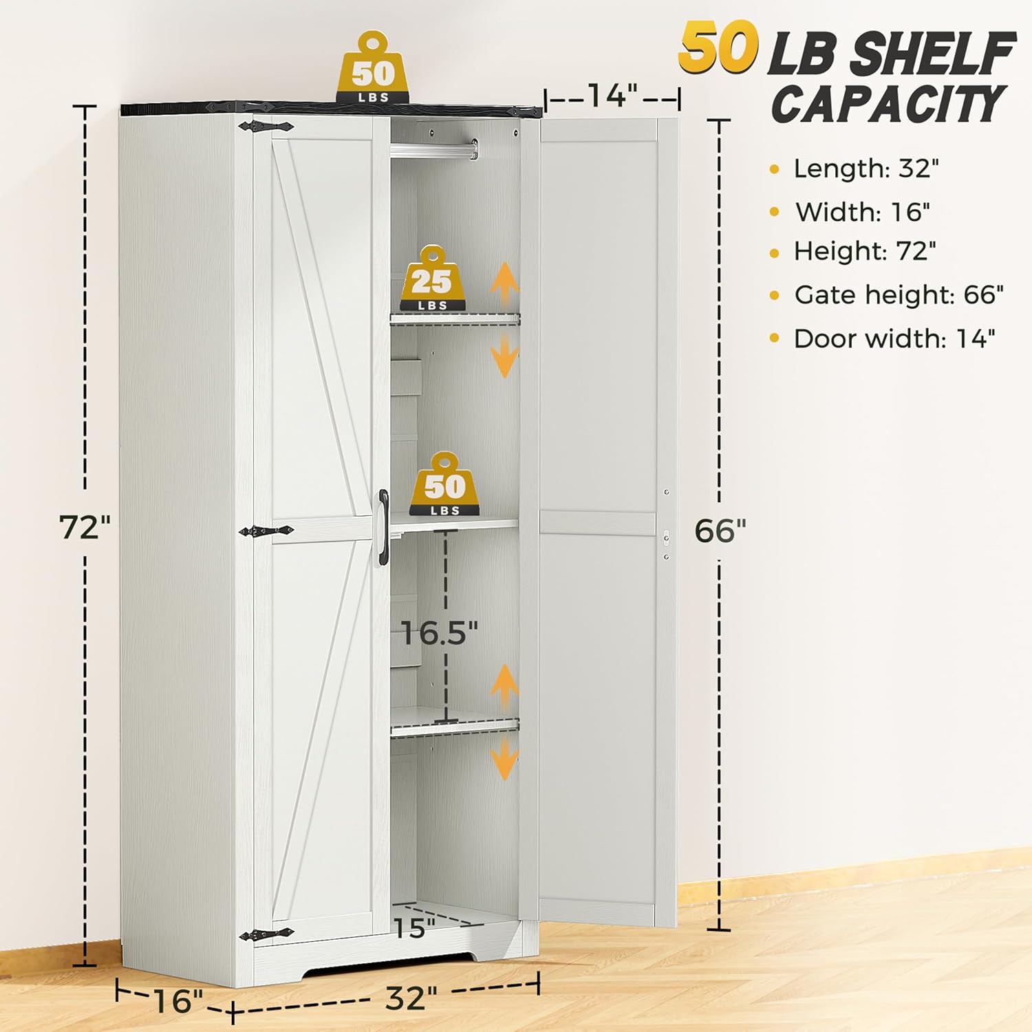 White 72" Wardrobe Closet with Doors and Hanging Rod I2677