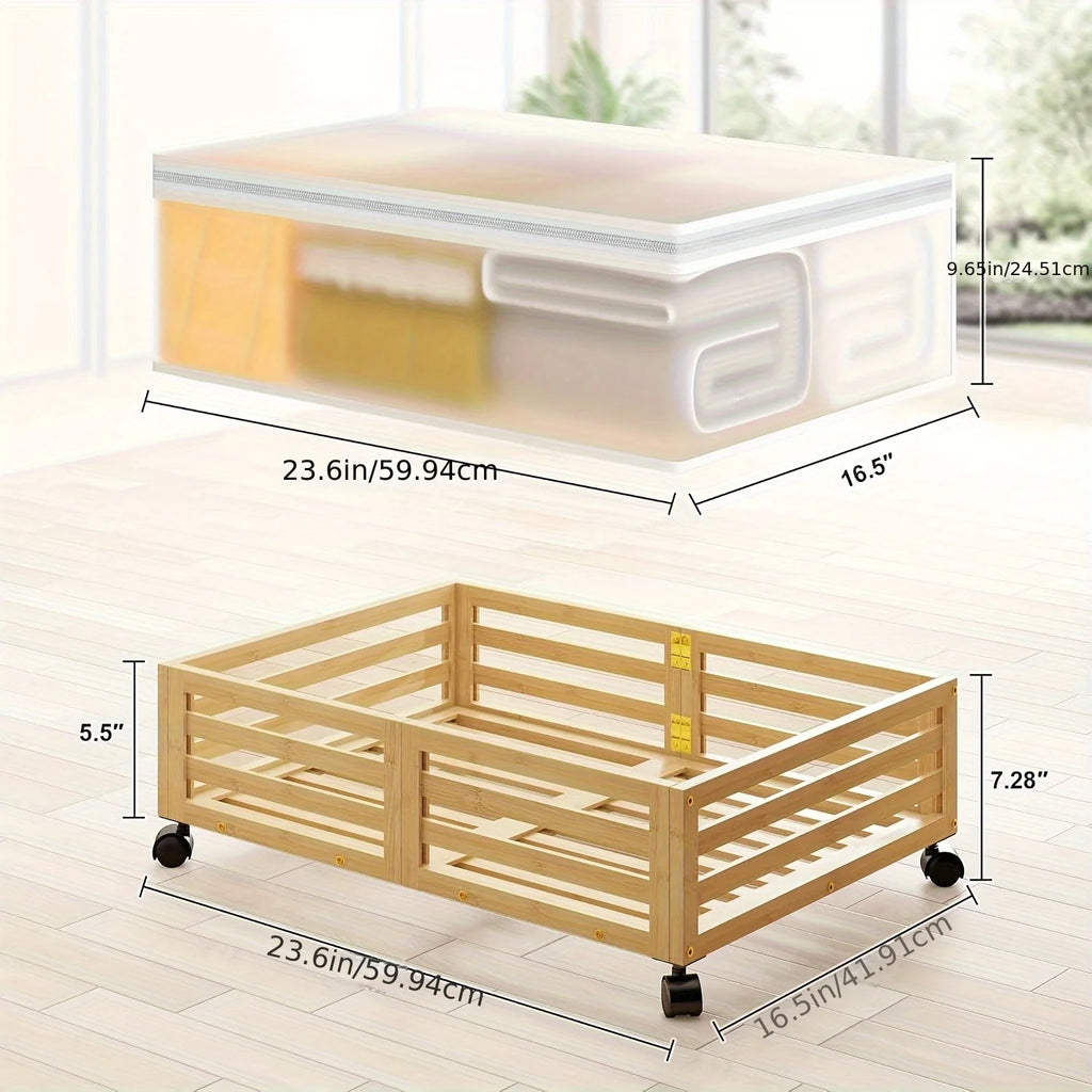 2-Pack Bamboo Under-Bed Storage Bins with Wheels D124088