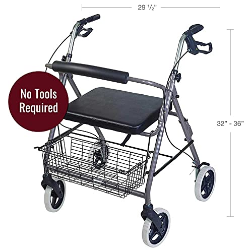 Burgundy Rollator Walker with Extra Wide Seat and Backrest E5740