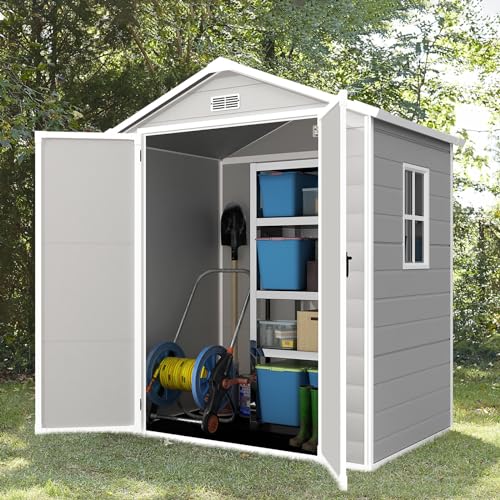 LightGray Resin Outdoor Storage Shed 6x4.4FT with Floor U299299