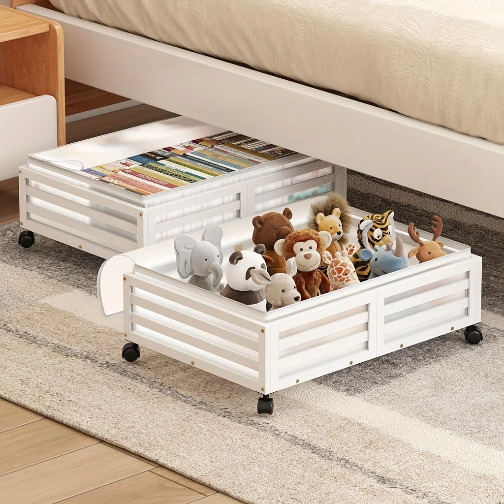 2-Pack Bamboo Under-Bed Storage Bins with Wheels D124088