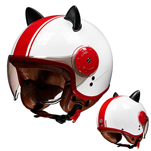 Women's Cat Ear Helmet, Open Face Retro Motorcycle Half Helmets DOT Approved Lightweight Breathable J5503