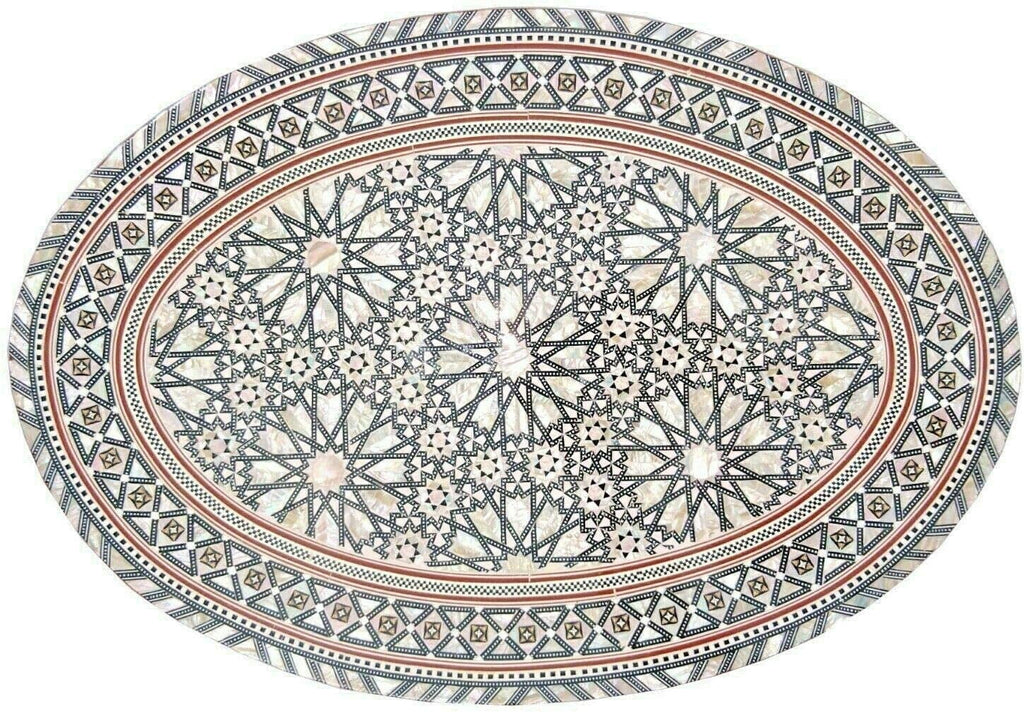 Moroccan Handmade Mother of Pearl Inlaid Coffee Side End Oval Brown Table H762047